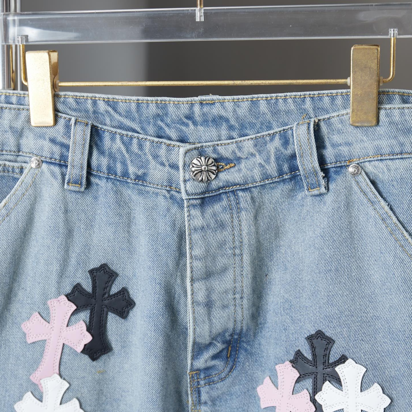 Chrome Hearts クロムハーツ クロスパッチ デニムショートパンツ ライトブルー