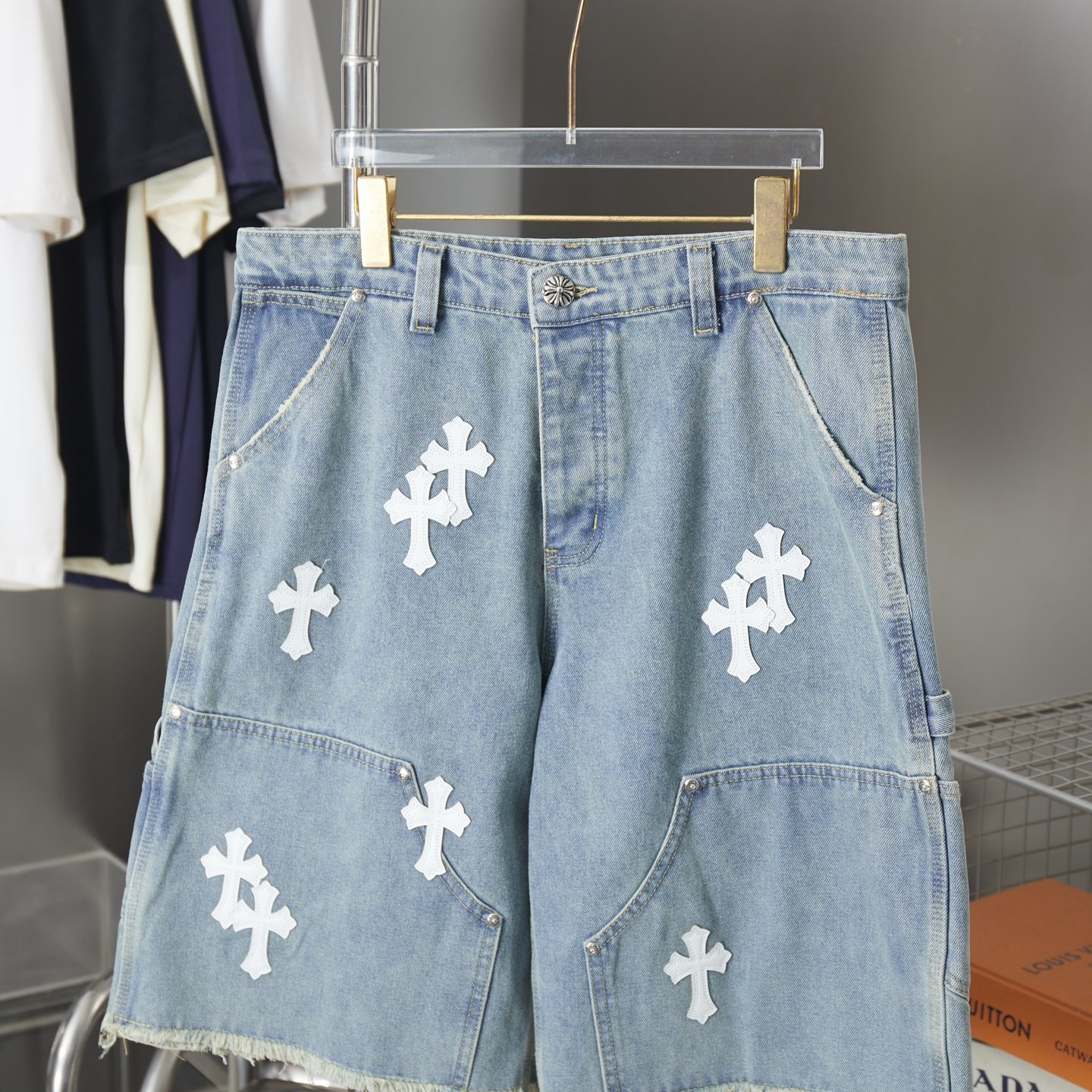 Chrome Hearts クロムハーツ クロスモチーフ デニムショーツ ライトブルー