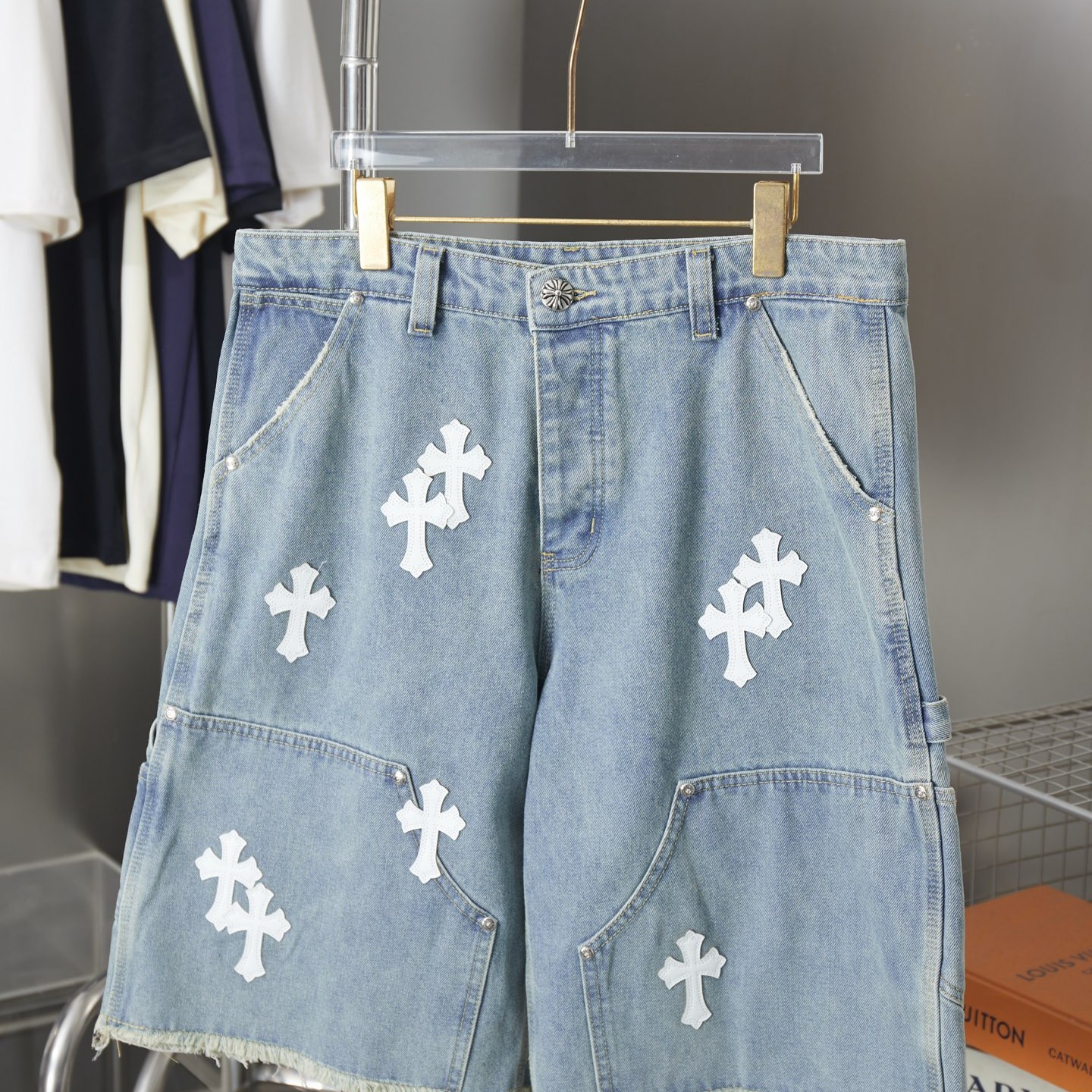 Chrome Hearts クロムハーツ クロスモチーフ デニムショーツ ライトブルー