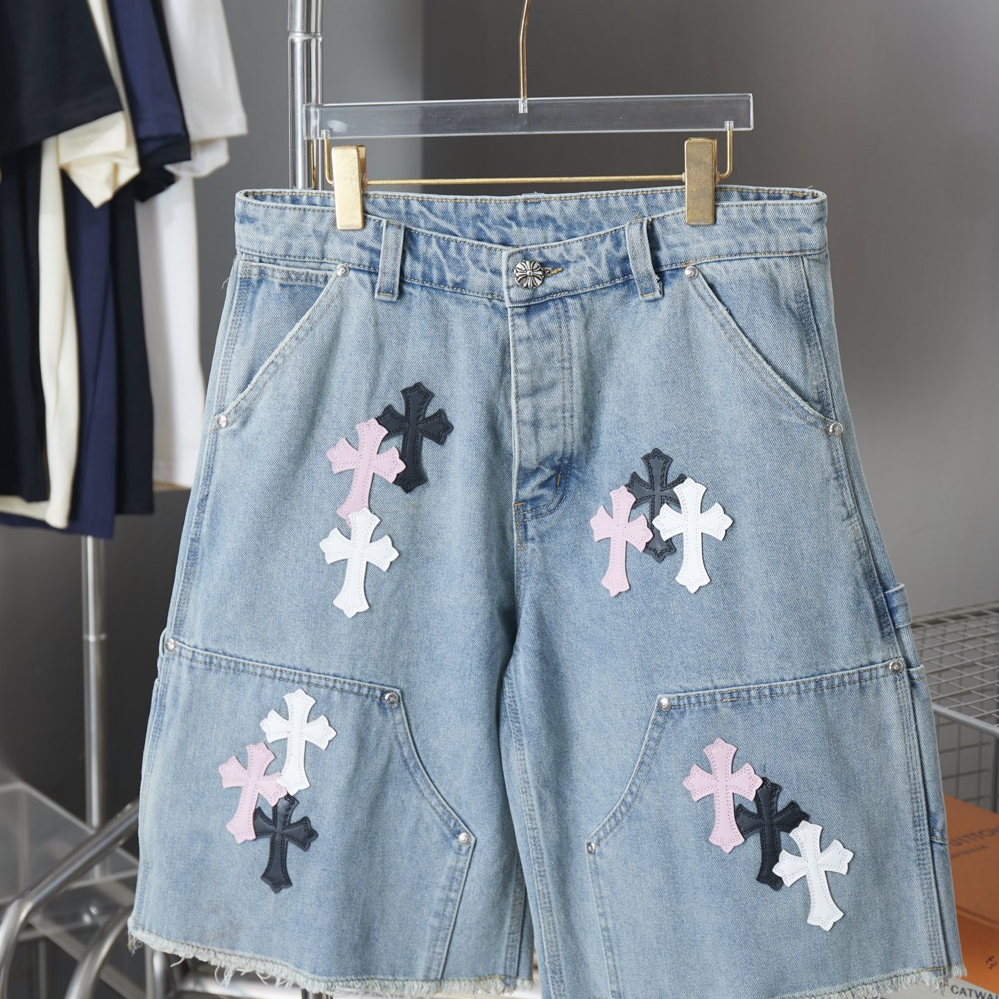 Chrome Hearts クロムハーツ クロスパッチ デニムショートパンツ ライトブルー