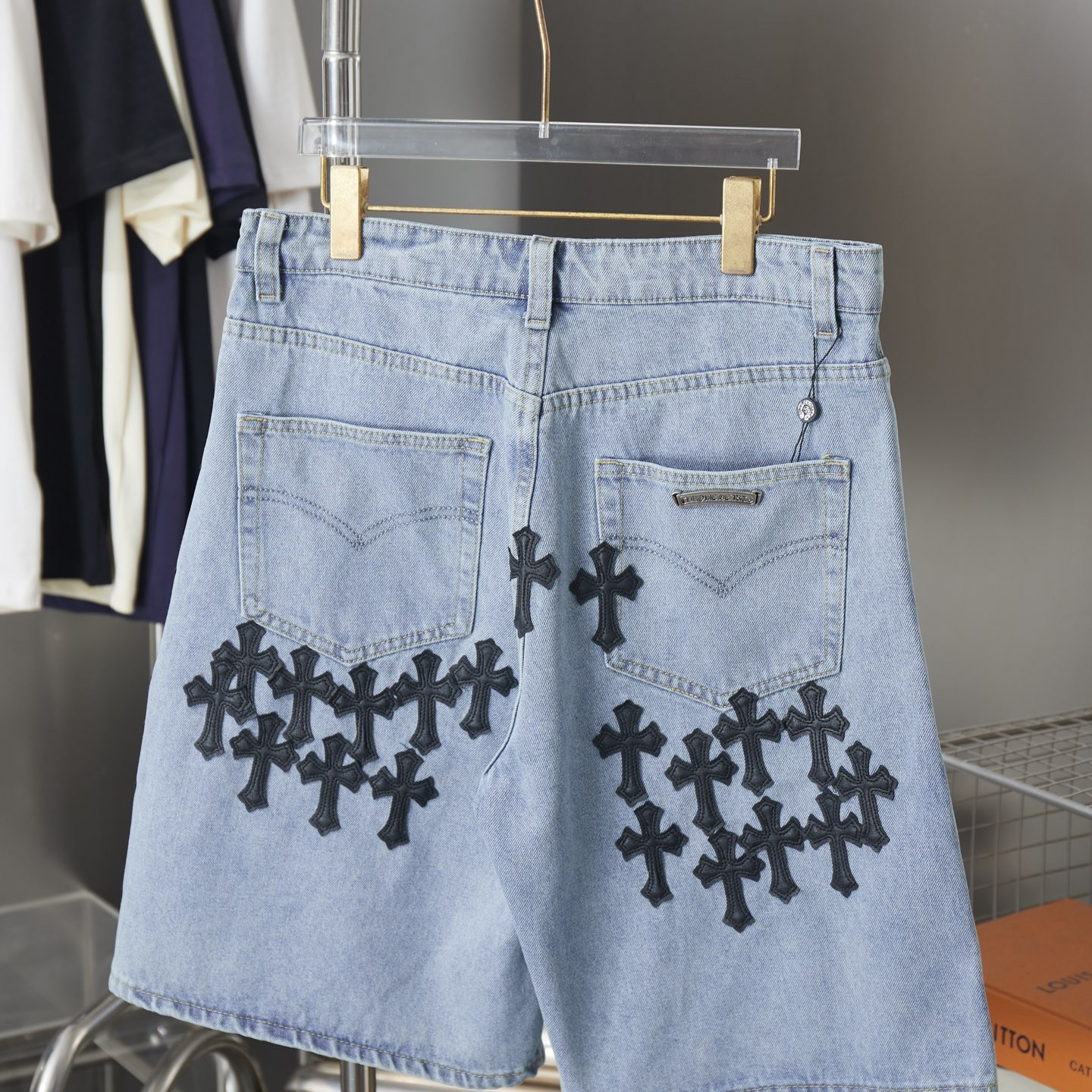 Chrome Hearts クロムハーツ クロスデザイン デニムショートパンツ  ライトブルー