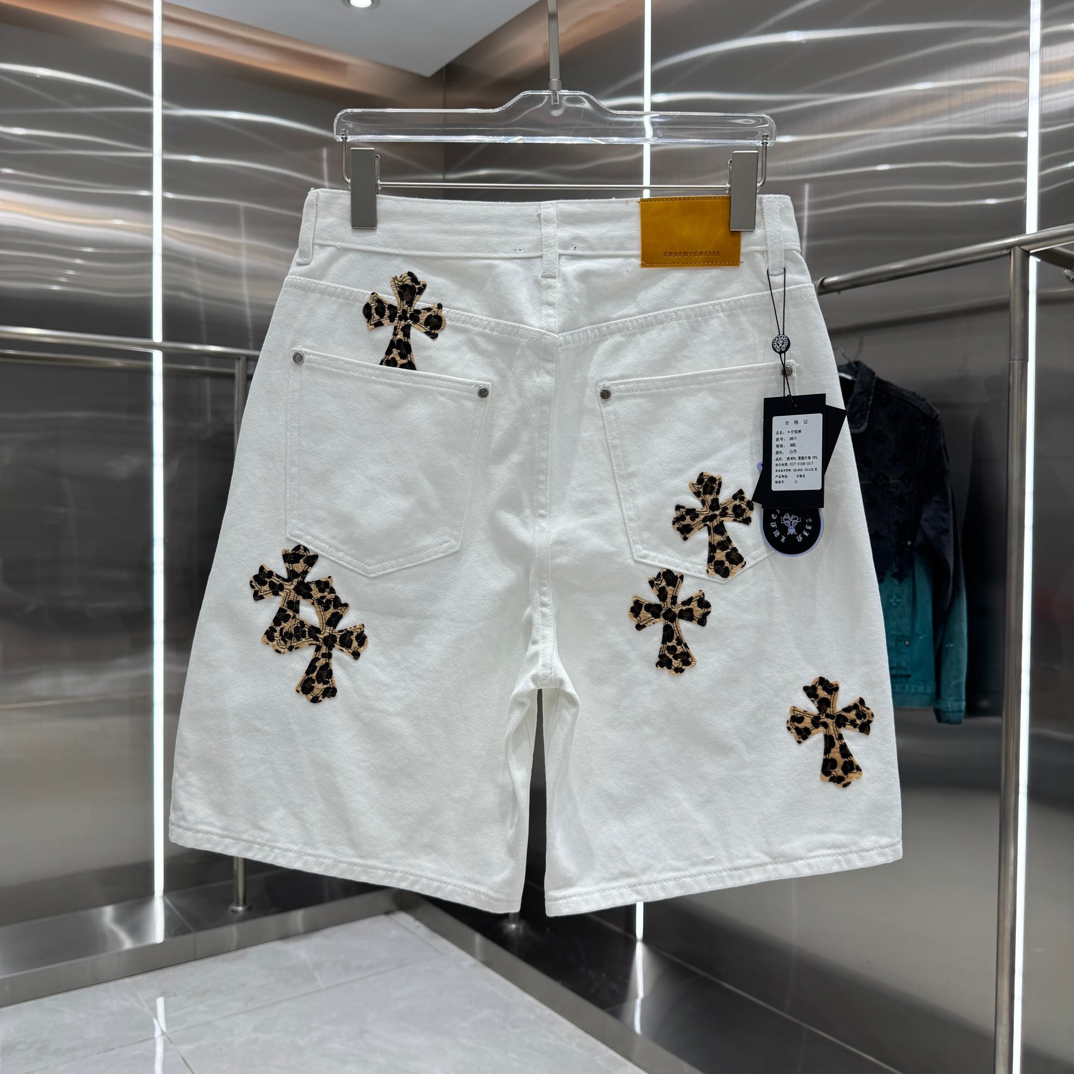 Chrome Hearts クロムハーツ ダメージ加工 レオパード柄 クロス デニムショーツ