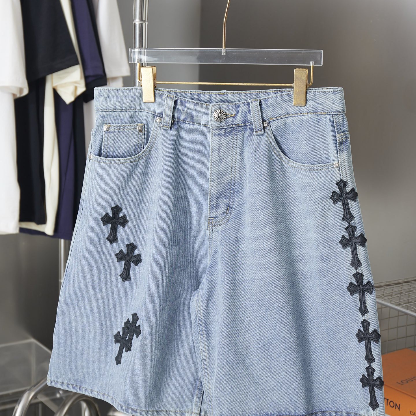Chrome Hearts クロムハーツ クロスデザイン デニムショートパンツ  ライトブルー