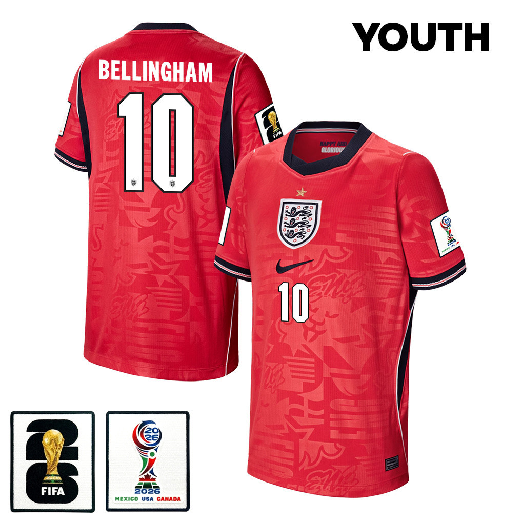 Jude Bellingham 10 England Nationalmannschaft 2026 Auswärtstrikot für Jugend – Rot
