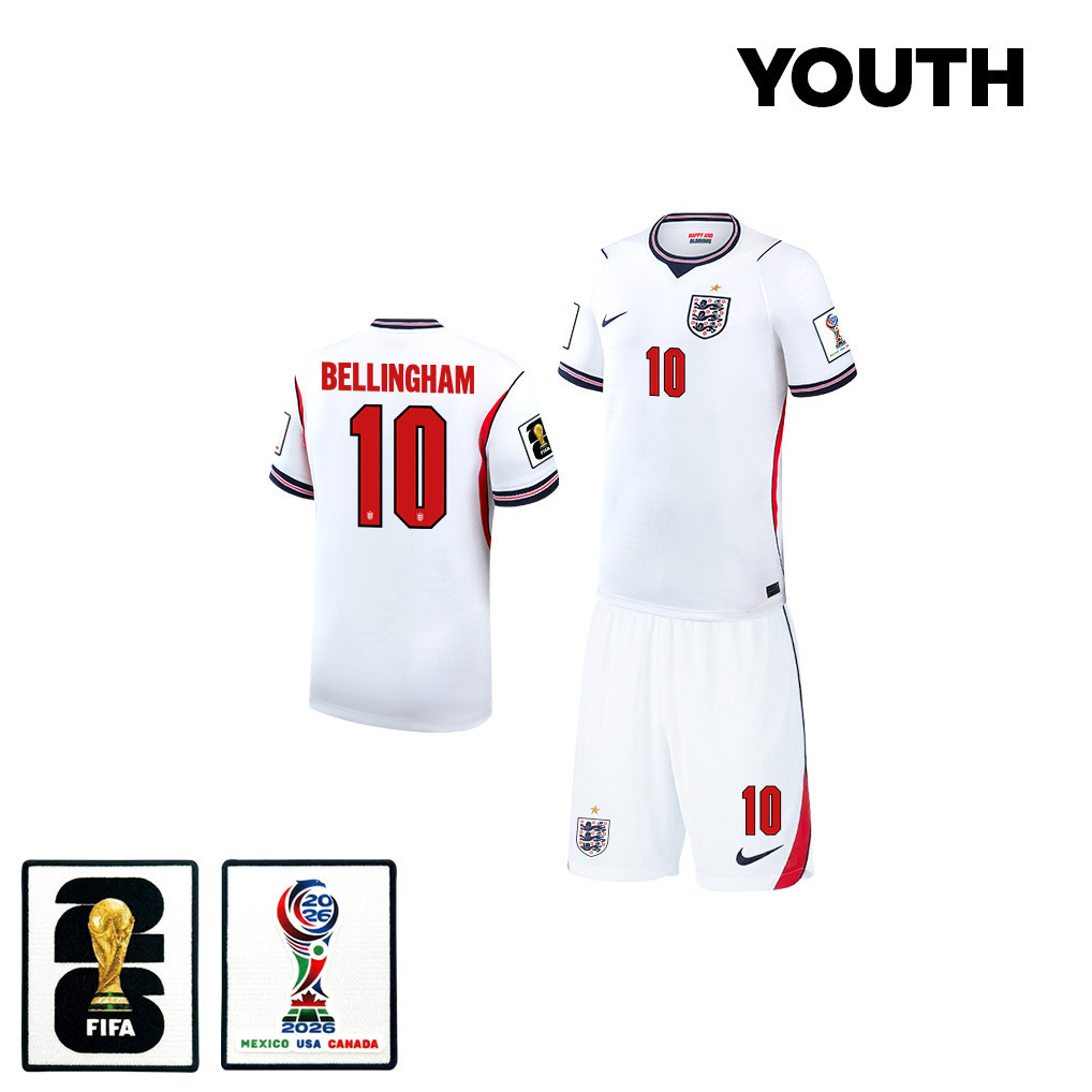 Jude Bellingham 10 Englische Nationalmannschaft 2026 Heim JUGEND Trikot- und Shorts-Set – Weiß