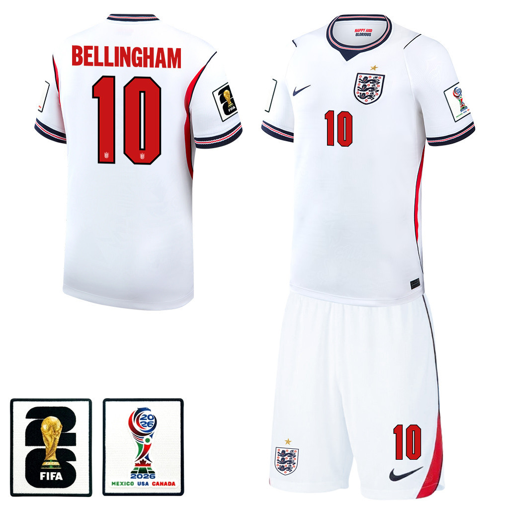 Jude Bellingham 10 Englische Nationalmannschaft 2026 Heim Herren Trikot- und Shorts-Set – Weiß