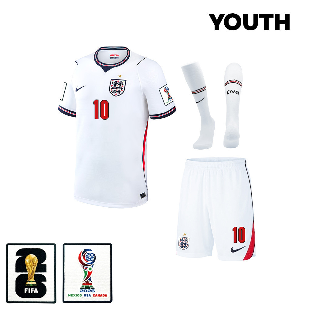 Jude Bellingham 10 Englische Nationalmannschaft 2026 JUGEND Heim Kit-Set – Weiß