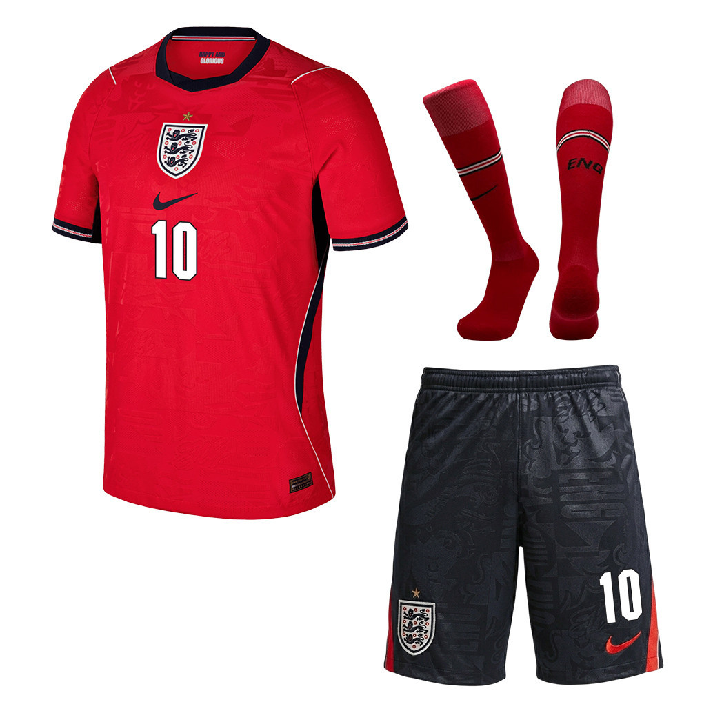 Jude Bellingham 10 Englische Nationalmannschaft 2026 Auswärts Herren-Kit-Set – Rot/Schwarz