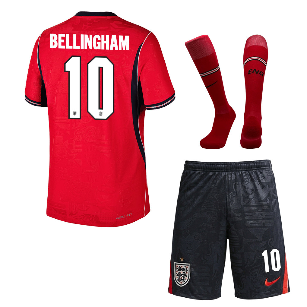 Jude Bellingham 10 Englische Nationalmannschaft 2026 Auswärts Herren-Kit-Set – Rot/Schwarz